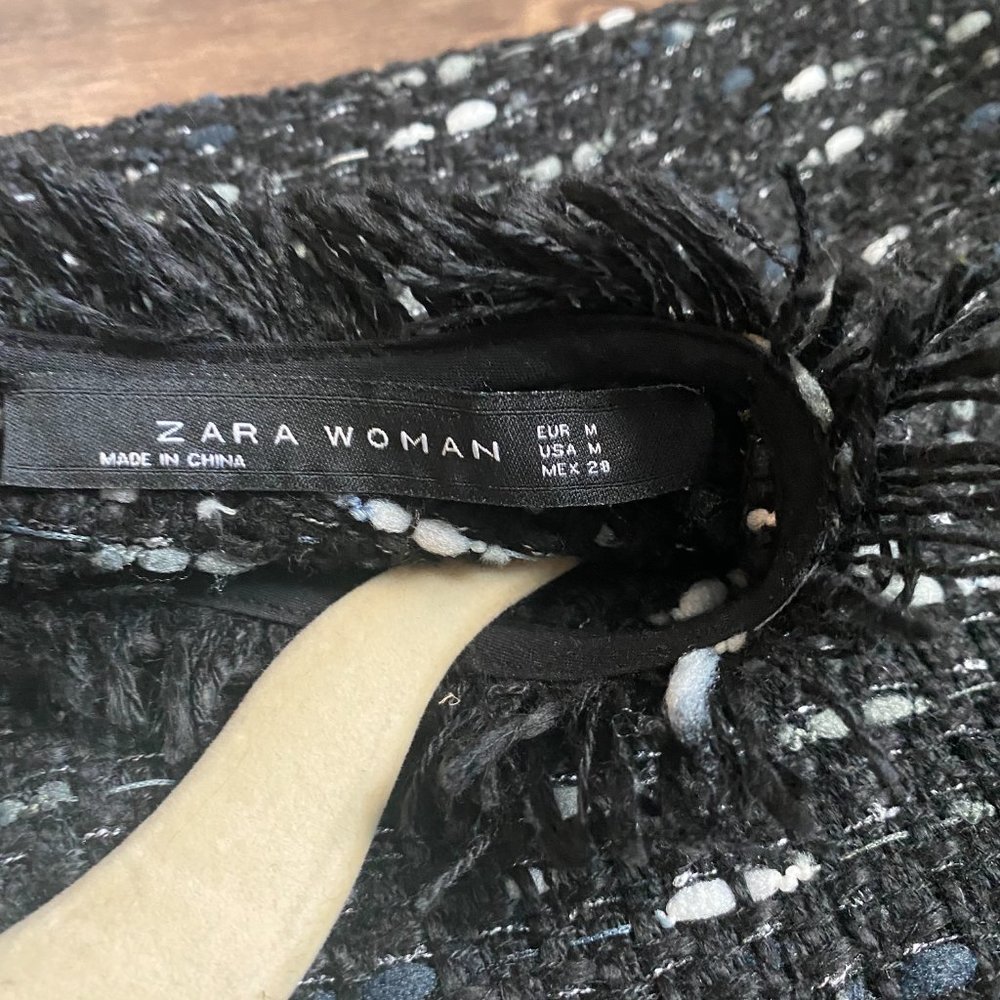 NWT Zara Black Tweed Fringed Dress - Picture 4 of 6